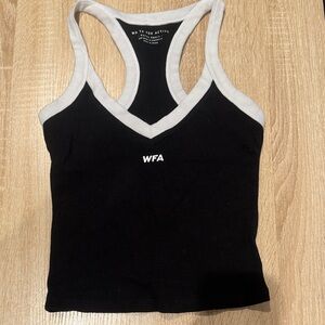White fox active  Women's Black and Cream Racerback Tank Top
